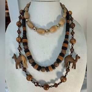 Three neutral safari vibe natural elements necklaces